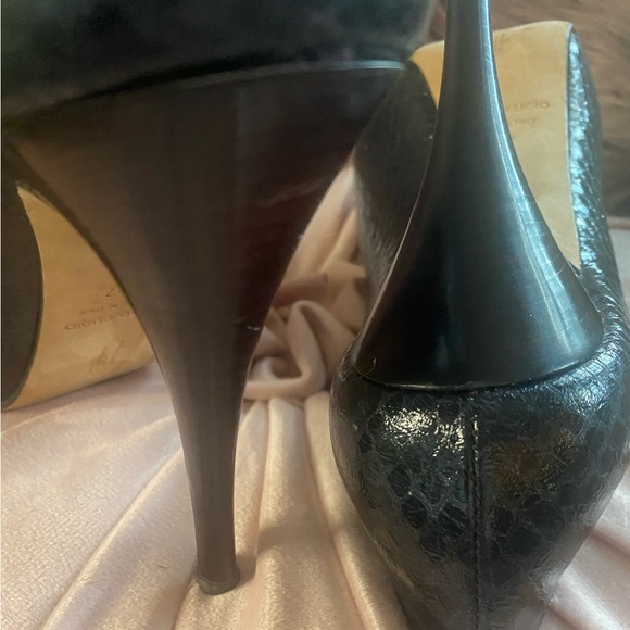 - GIUSEPPE ZANOTTI Black Snake Peep Toe Platform Pumps Size 37 high heels … - Picture 7 of 15